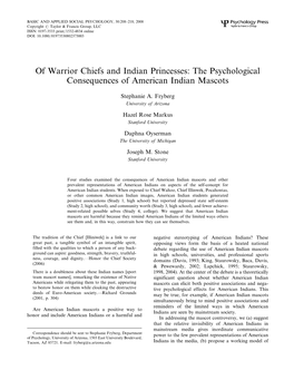 Of Warrior Chiefs and Indian Princesses: the Psychological Consequences of American Indian Mascots