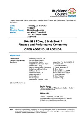 Addendum Agenda of Extraordinary Finance and Performance Committee