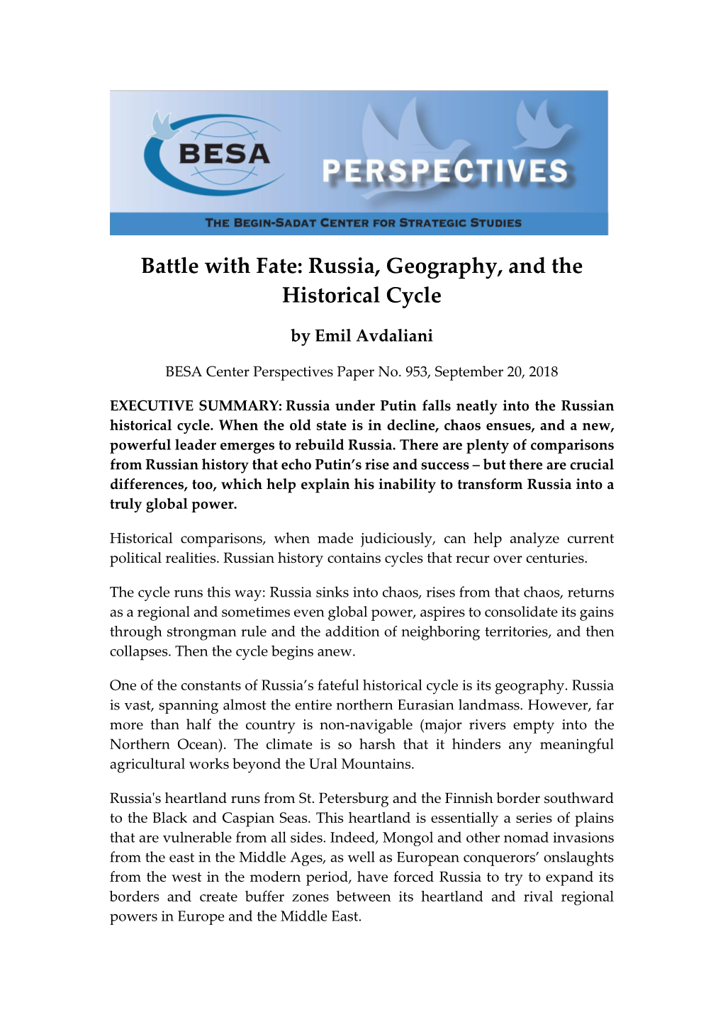 Battle with Fate: Russia, Geography, and the Historical Cycle