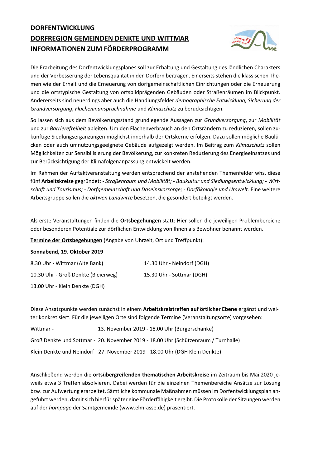 Dorfentwicklung Dorfregion Gemeinden Denkte Und Wittmar Informationen Zum Förderprogramm