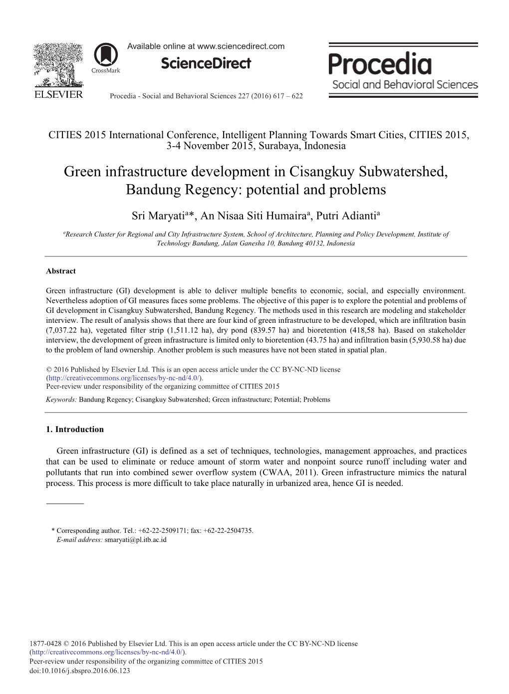 Green Infrastructure Development in Cisangkuy Subwatershed, Bandung Regency: Potential and Problems