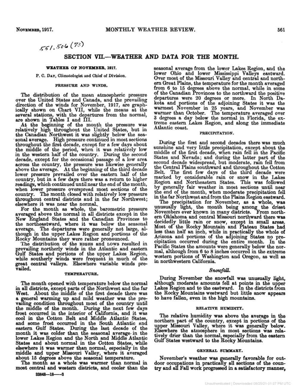 Readinkswhen Ower Pressure Oversmad Most Sections of the by Generally Fair Weather in Most Sections Until Near