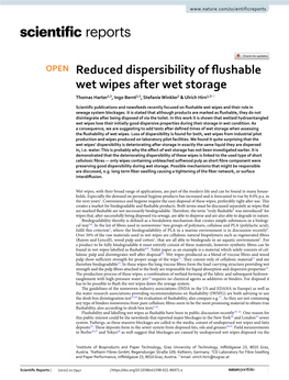 Reduced Dispersibility of Flushable Wet Wipes After Wet Storage