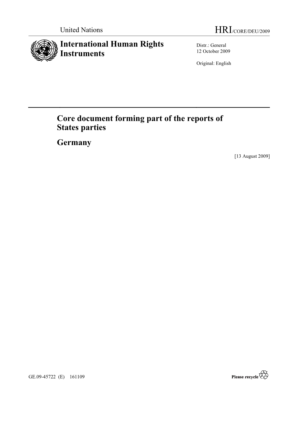 Core Document Forming Part of the Reports of States Parties Germany International Human Rights Instruments