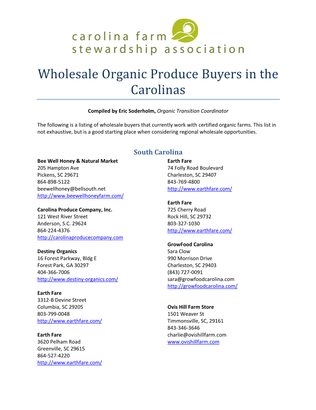 Wholesale Organic Produce Buyers in the Carolinas