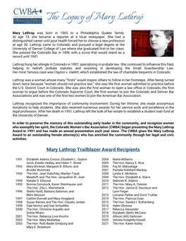 The Legacy of Mary Lathrop