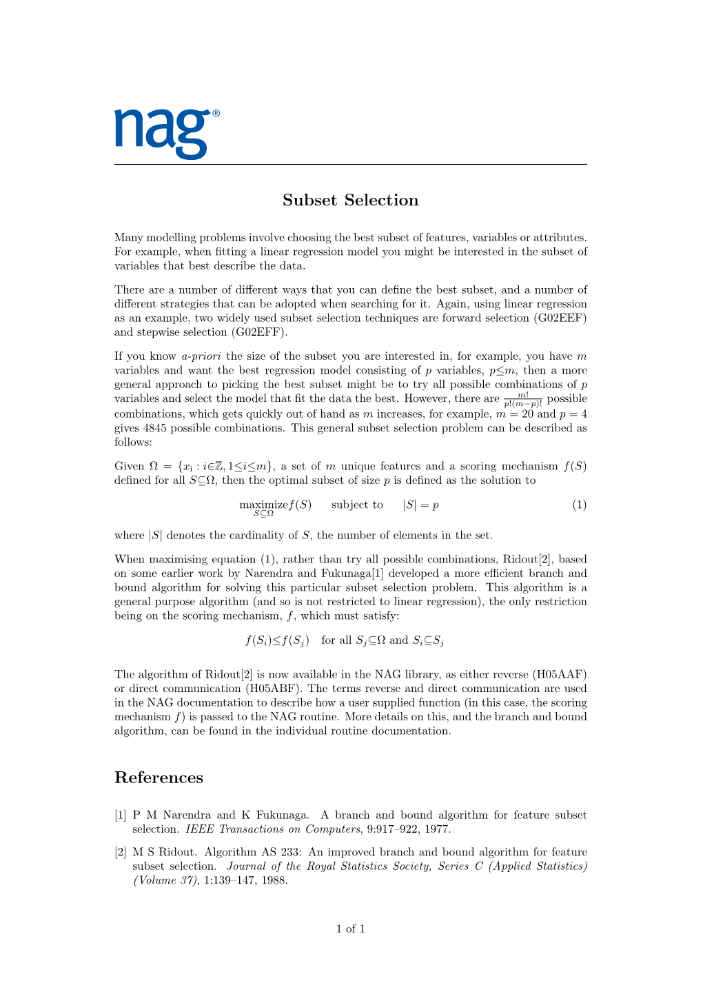 Subset Selection References