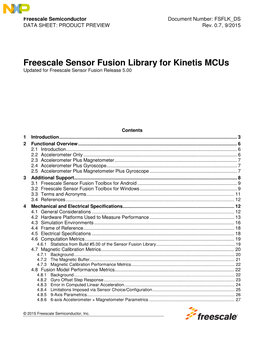 Freescale Sensor Fusion Library for Kinetis Mcus Updated for Freescale Sensor Fusion Release 5.00