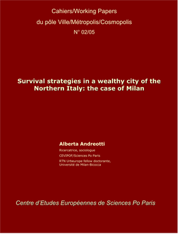 Survival Strategies in a Wealthy City of the Northern Italy: the Case of Milan