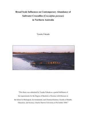 Broad Scale Influences on Contemporary Abundance of Saltwater Crocodiles (Crocodylus Porosus) in Northern Australia