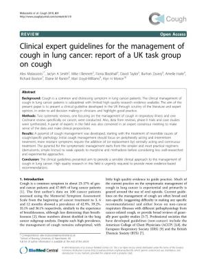 Clinical Expert Guidelines for the Management of Cough in Lung Cancer