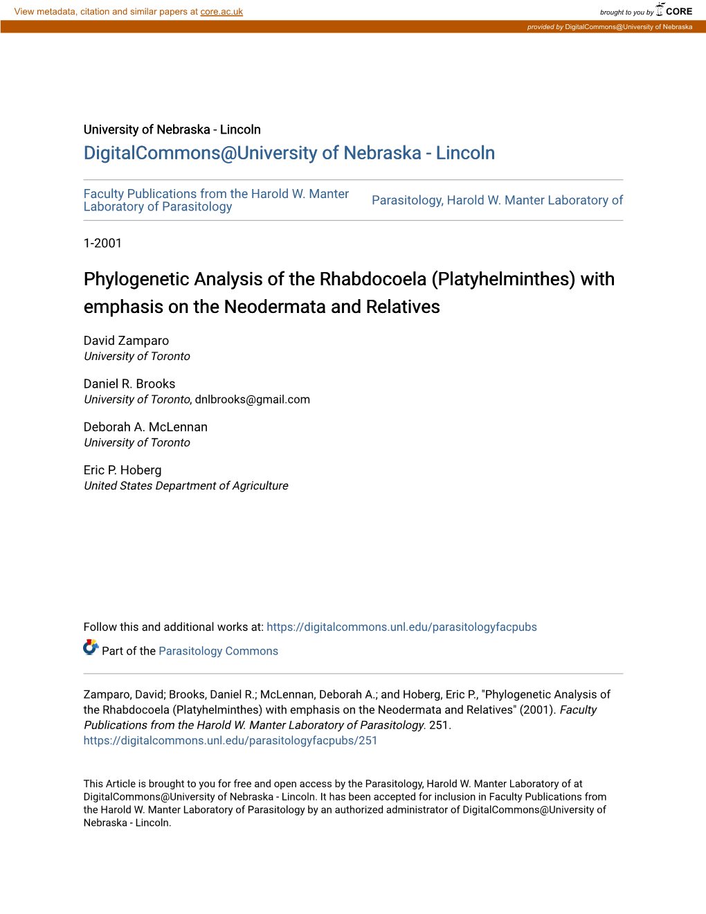 Phylogenetic Analysis of the Rhabdocoela (Platyhelminthes) with Emphasis on the Neodermata and Relatives