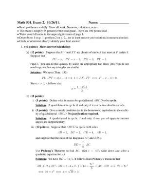 Math 531, Exam 2. 10/26/11. Name: • Read Problems Carefully