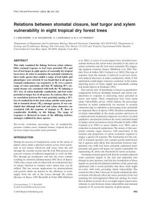 Relations Between Stomatal Closure, Leaf Turgor and Xylem Vulnerability in Eight Tropical Dry Forest Trees