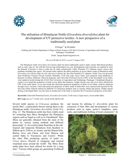 The Utilisation of Himalayan Nettle (Girardinia Diversifolia) Plant for Development of UV Protective Textiles: a New Perspective of a Traditionally Used Plant