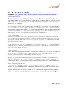 French Education in Alberta Reference: Education-General-Info