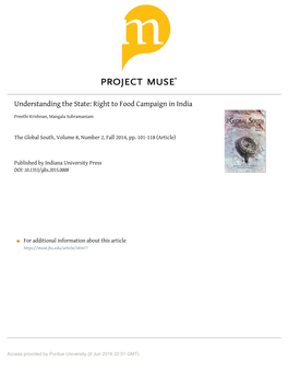 Understanding the State: Right to Food Campaign in India Article