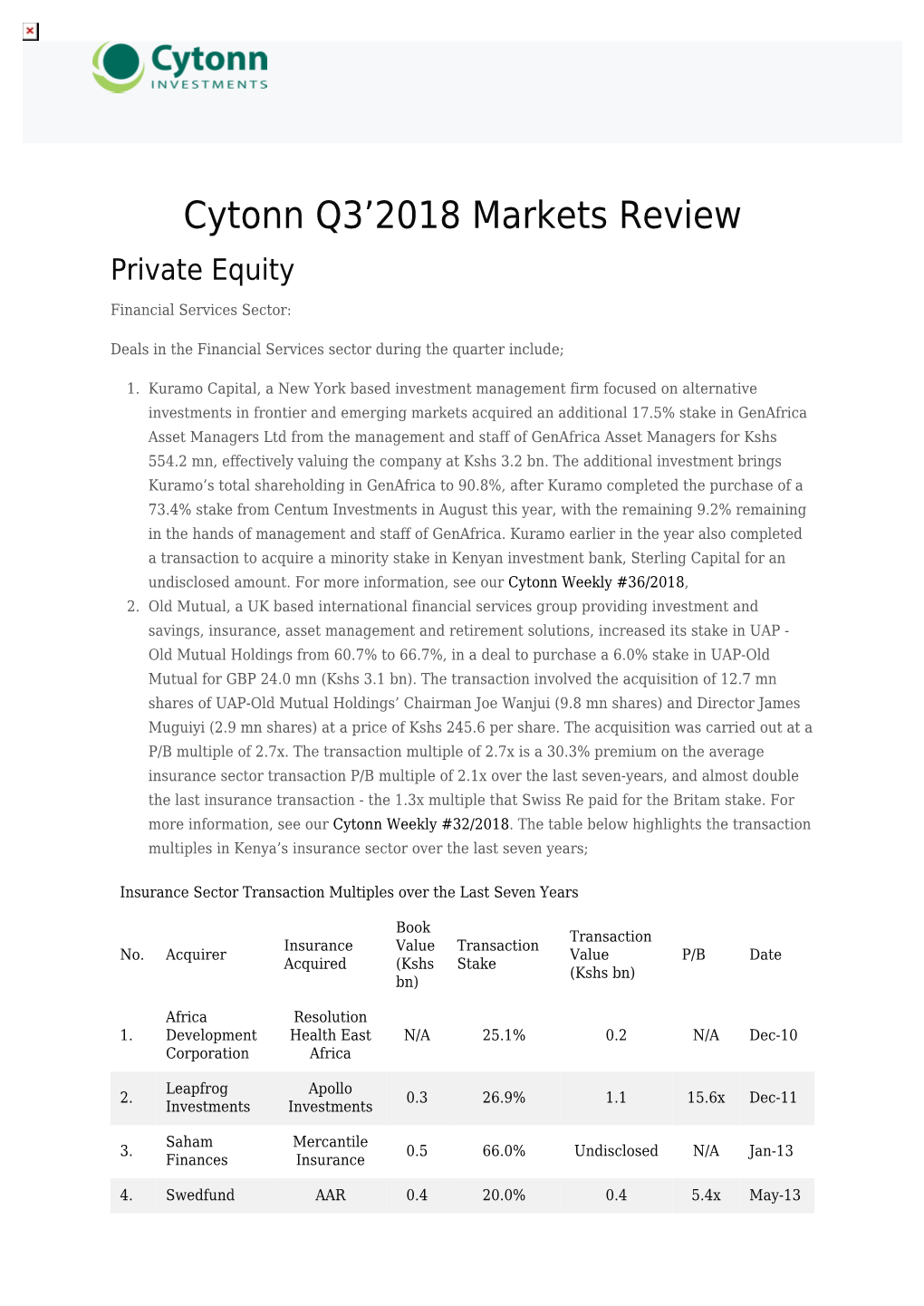 Cytonn Q3'2018 Markets Review