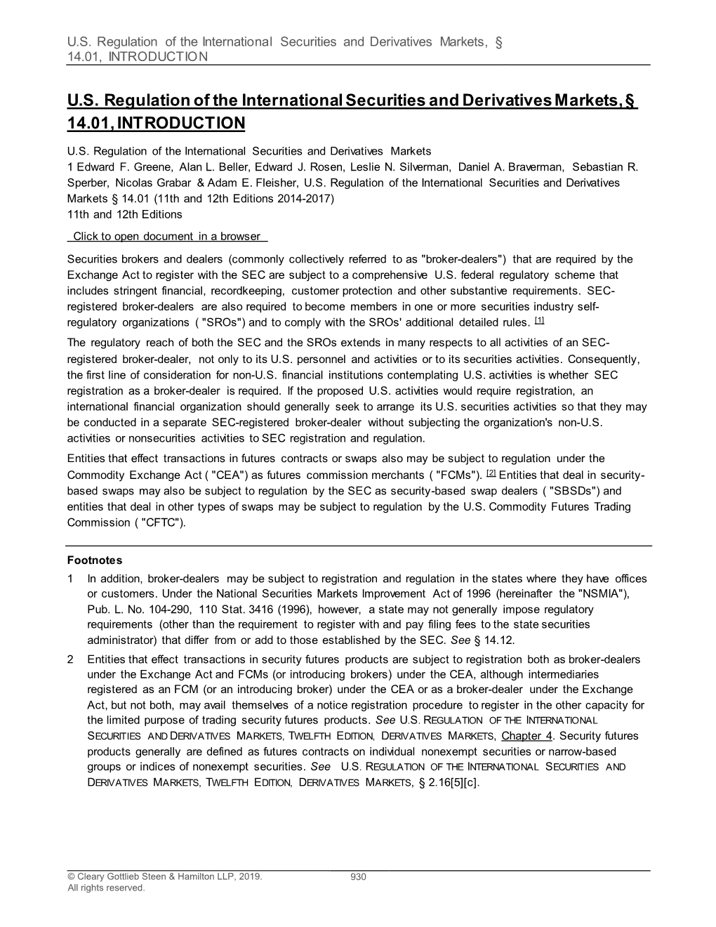 U.S. Regulation of the International Securities and Derivatives Markets, § 14.01, INTRODUCTION