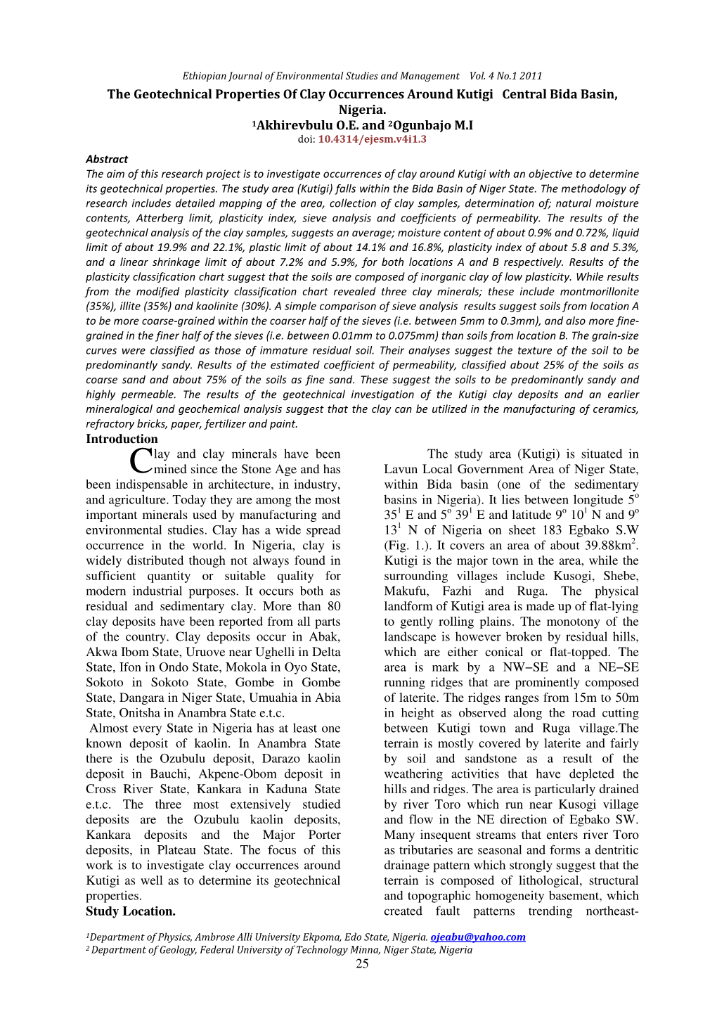 25 the Geotechnical Properties of Clay Occurrences Around Kutigi