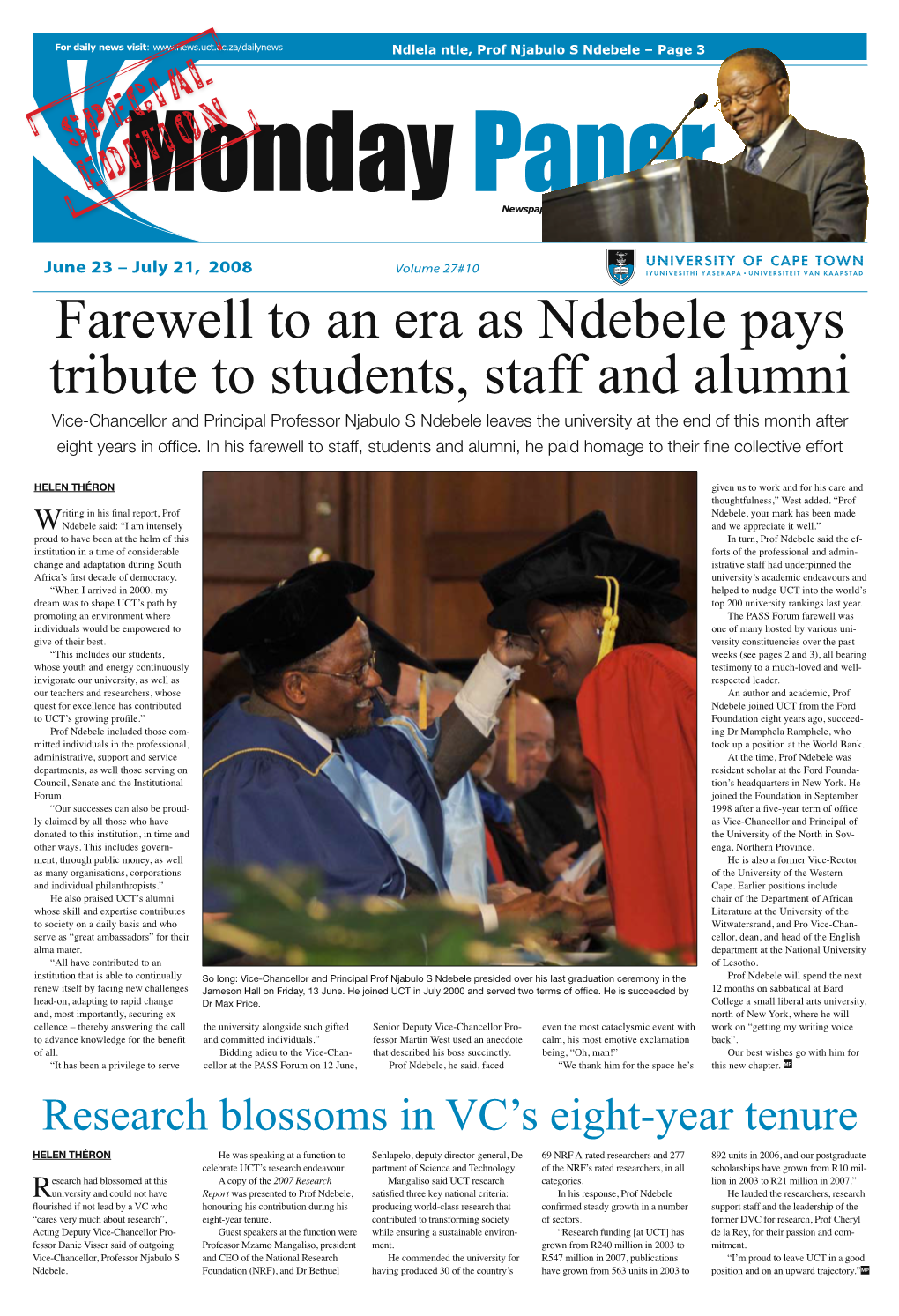 Farewell to an Era As Ndebele Pays Tribute to Students, Staff and Alumni