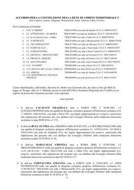 ACCORDO PER LA COSTITUZIONE DELLA RETE DI AMBITO TERRITORIALE 5 (San Venanzo, Amelia, Attigliano, Montecastrilli, Narni, Allerona, Fabro, Orvieto)