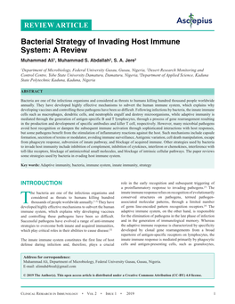 Bacterial Strategy of Invading Host Immune System: a Review Muhammad Ali1, Muhammad S
