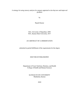 A Strategy for Using Sensory Analysis for Category Appraisal to Develop New and Improved Products
