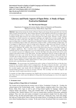 A Study of Ogun Festival in Ondoland