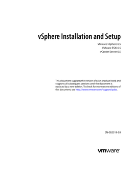 Vsphere Installation and Setup Vmware Vsphere 6.5 Vmware Esxi 6.5 Vcenter Server 6.5