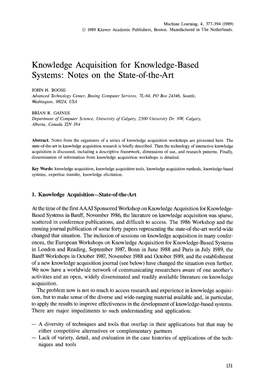 Knowledge Acquisition for Knowledge-Based Systems: Notes on the State-Of-The-Art