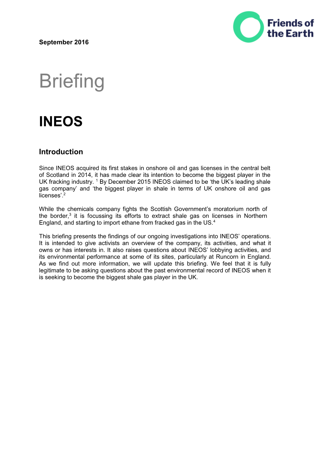 Briefing, 'INEOS