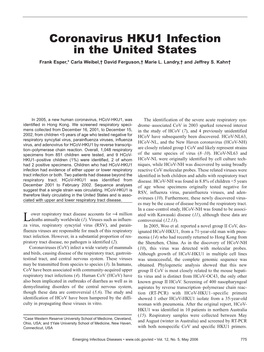Coronavirus HKU1 Infection in the United States Frank Esper,* Carla Weibel,† David Ferguson,† Marie L