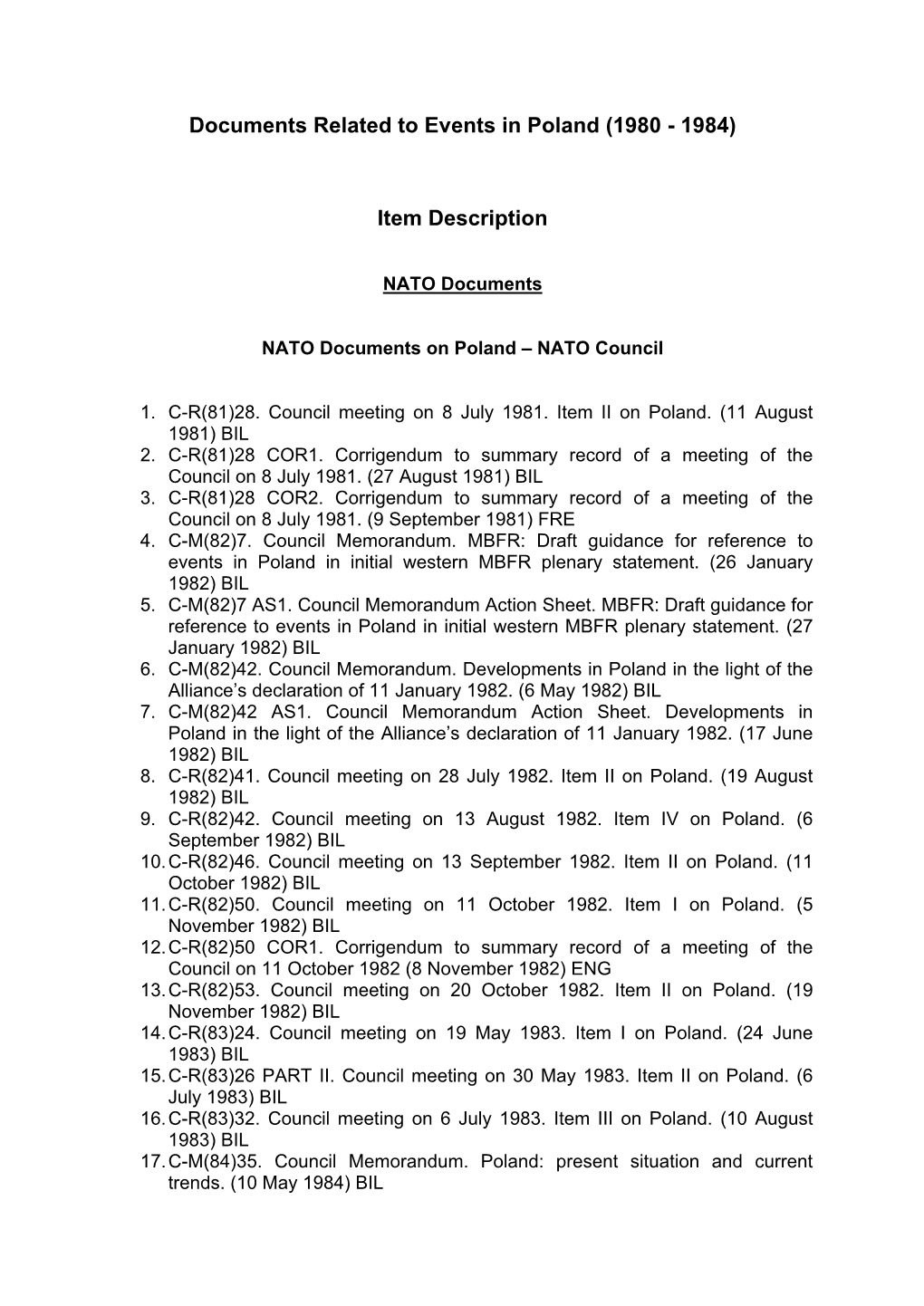 Documents Related to Events in Poland (1980 - 1984)