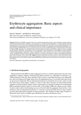 Erythrocyte Aggregation: Basic Aspects and Clinical Importance