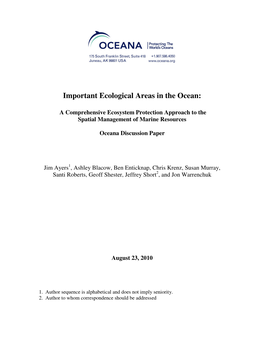 Important Ecological Areas in the Ocean