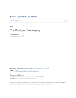 The Verdict on Monopsony, 20 Loy