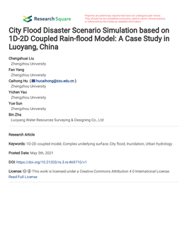 City Flood Disaster Scenario Simulation Based on 1D-2D Coupled Rain-�Ood Model: a Case Study in Luoyang, China