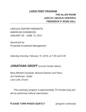Lincoln Center Presents American Songbook January 28 – June 12, 2014 Sponsored by Prudential Investment Management