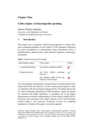 Chapter Nine Celtic Origins: Archaeologically Speaking