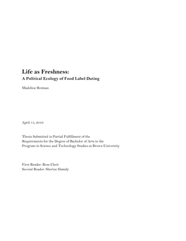 Life As Freshness: a Political Ecology of Food Label Dating