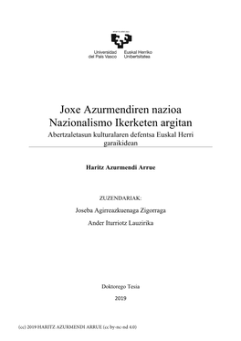 Joxe Azurmendiren Nazioa Nazionalismo Ikerketen Argitan Abertzaletasun Kulturalaren Defentsa Euskal Herri Garaikidean