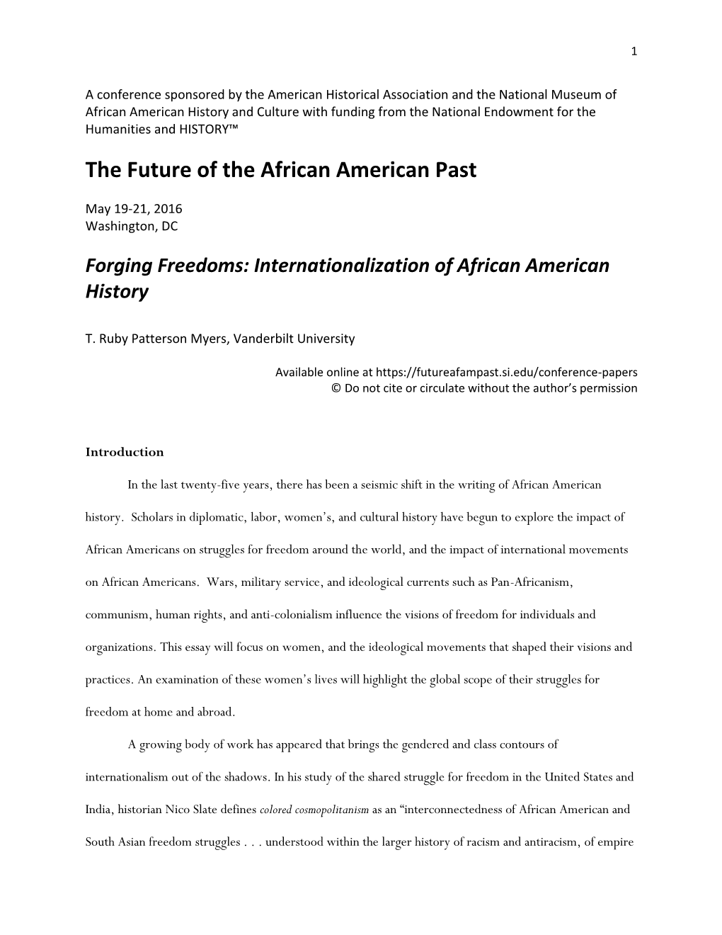 Internationalization of African American History