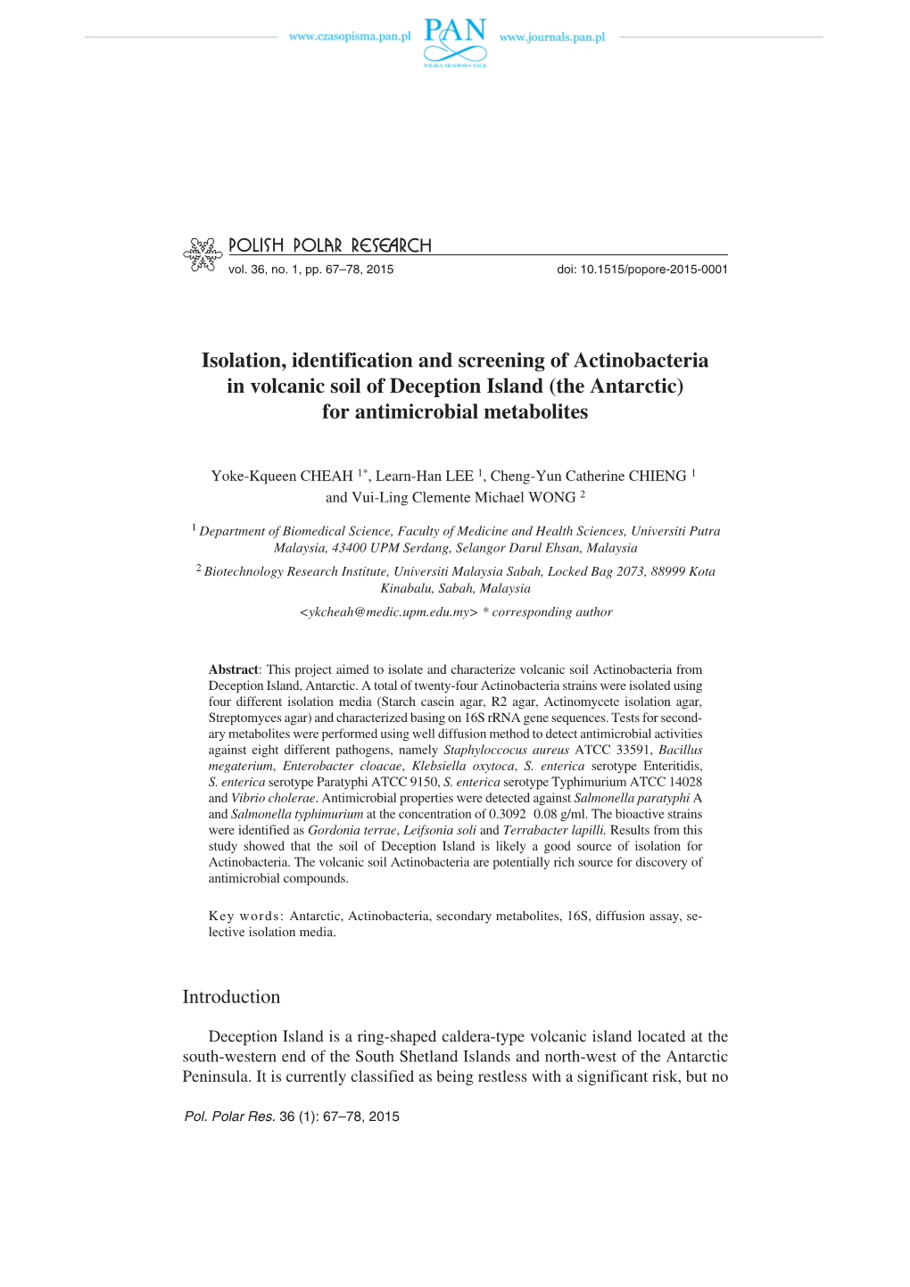 Isolation, Identification and Screening of Actinobacteria in Volcanic Soil of Deception Island (The Antarctic) for Antimicrobial Metabolites