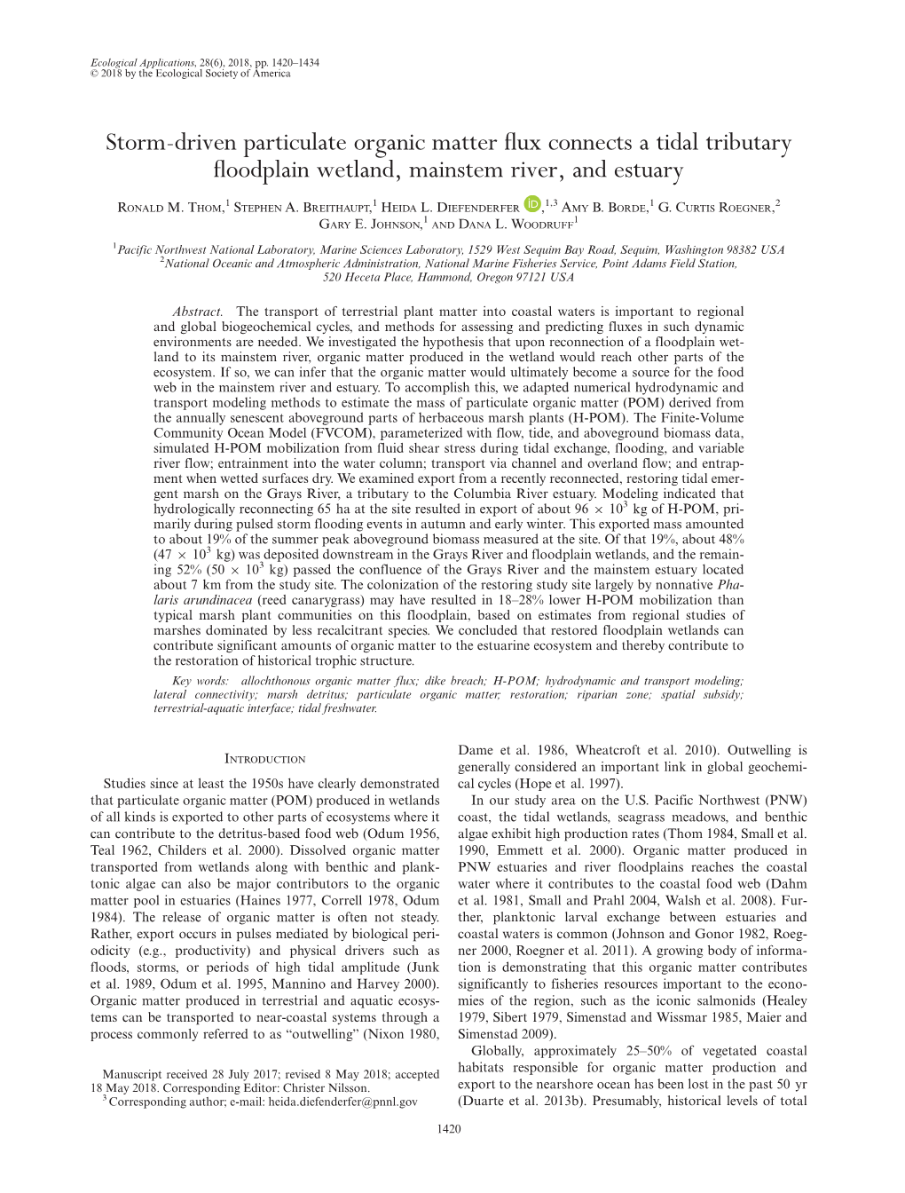 Storm&#X2010;Driven Particulate Organic Matter Flux Connects a Tidal