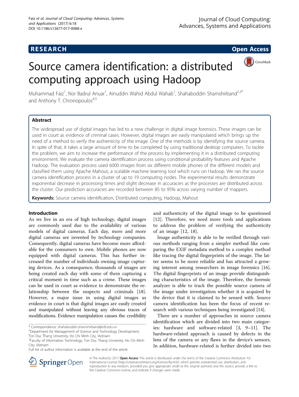 Source Camera Identification: a Distributed Computing Approach