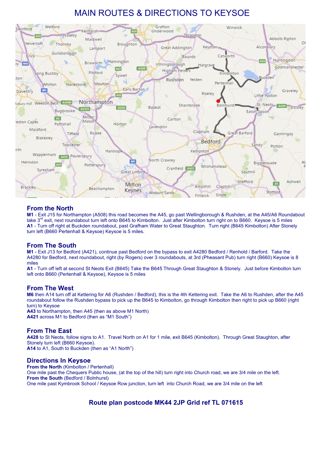 Main Routes & Directions to Keysoe