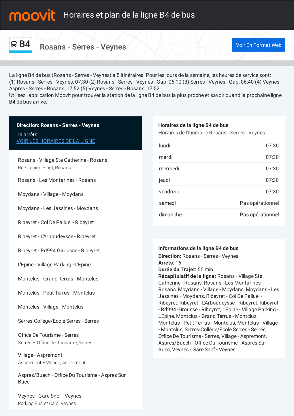 Horaires Et Trajet De La Ligne B4 De Bus Sur Une Carte