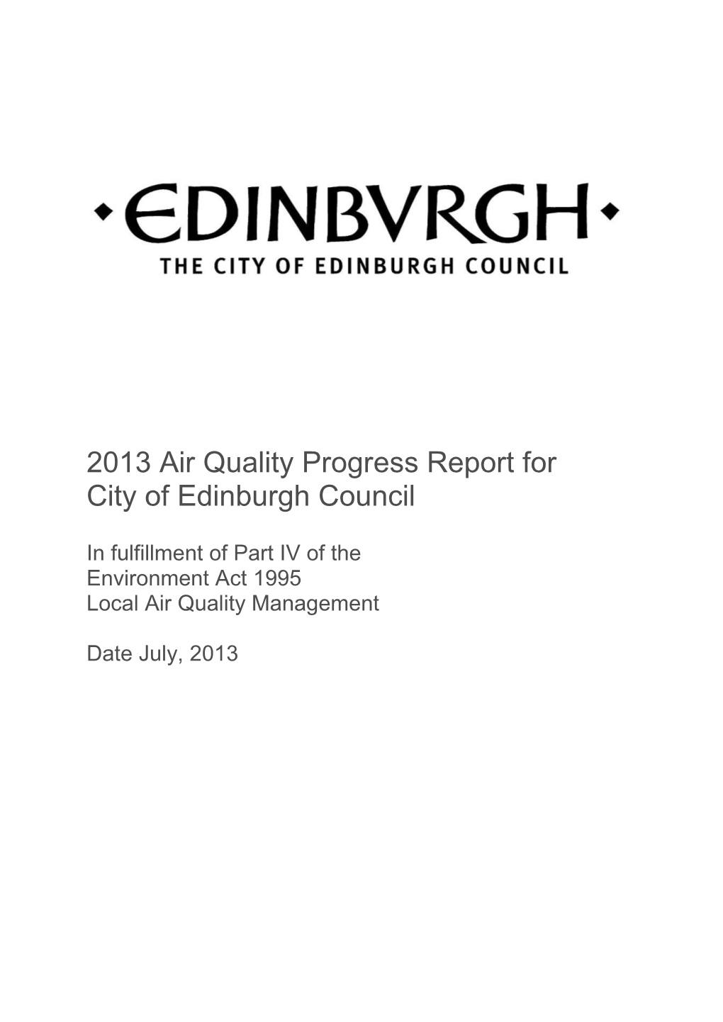 2013 Air Quality Progress Report for City of Edinburgh Council