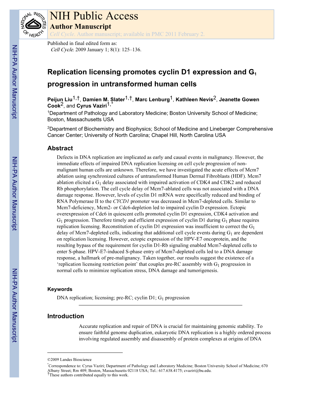 NIH Public Access Author Manuscript Cell Cycle